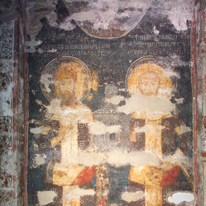 71a,b,c Stefan of Decani and Dusan, Serbian Kings with Christ in the skies above