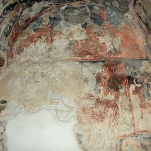 Remnants of frescoes on the west wall of the naos
