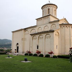 View of the yard and church of the southeastern side