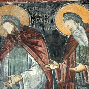 St. Simon the Monk ( King Stefan Prvovenčani) and  St. Simeon the Monk ( King Uroš I ), detail