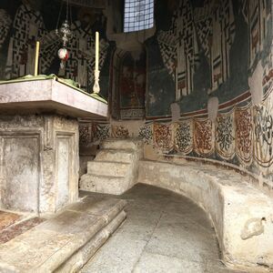 Altar table, the masoned seats and sokl zone of altar apse