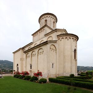 View of the yard and church of the southeastern side