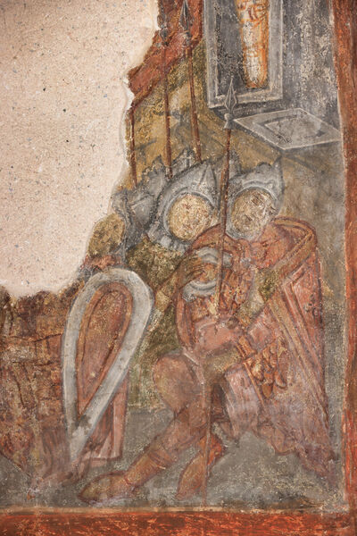 Myrrh bearers at Christ's tomb, detail