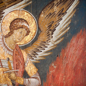 219 Hell: Angel Pushing the Sinners into the Fiery River and Rich Lazarus; Personification of Hades with the Sinners