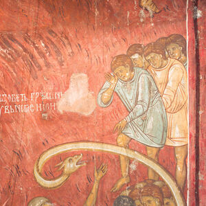 219 Hell: Angel Pushing the Sinners into the Fiery River and Rich Lazarus; Personification of Hades with the Sinners