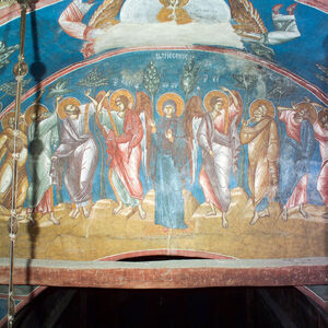 27a The Virgin, Two Angels and Six Apostles, a detail of the Ascension of Christ