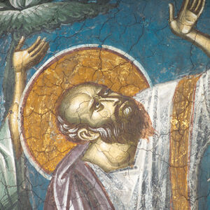 27a The Virgin, Two Angels and Six Apostles, a detail of the Ascension of Christ