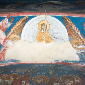 27c Christ in the Mandorla, Taken up into Heaven by Angels, a detail of the Ascension of Christ