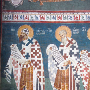 25,26 Officiating Church Fathers: St. Cyril of Alexandria (on the left) and St. John the Almsgiver (on the right)