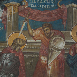 22, 24, 25 и 26. април - Св. Теодор Сикеот (фигура), св. Сава Стратилат (сцена), св. Марко јеванђелист, св. Василије (фигуре)