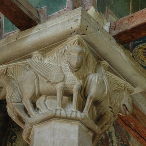 Griffins at the narthex column capital 1