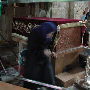 Church visitors shuffling around our scaffolding during the service 1