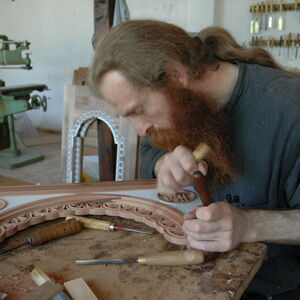 Father Dimitrije carving wood 2