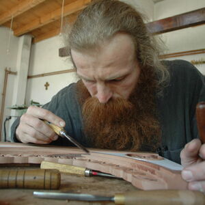 Father Dimitrije carving wood 1