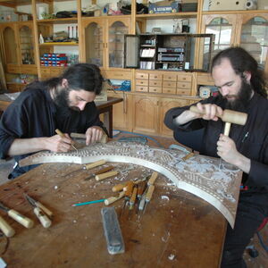 Monks carving wood 1