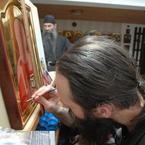 Father Ilarion painting icons 4