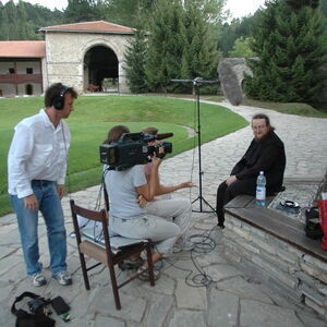TV crew from California interviews Father Sava 1