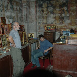 Meda and Igor in the church gift shop