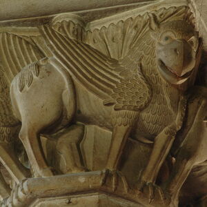 Griffins at the narthex column capital 4