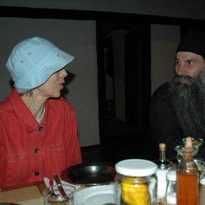 Jelena with Monk during dinner