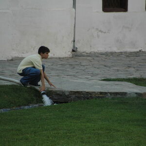 Stefan Vukicevic helps with chores in the monastery
