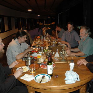 Bishop Teodosije, Father Sava and Blago Crew at the table 3