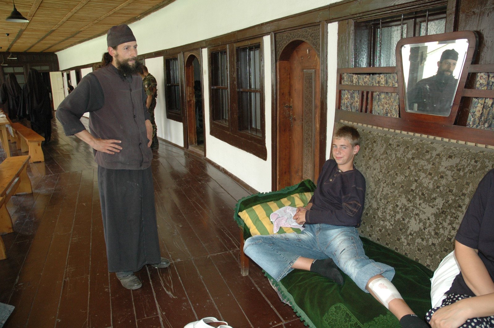 Monk with the kid who was bit by a dog 1