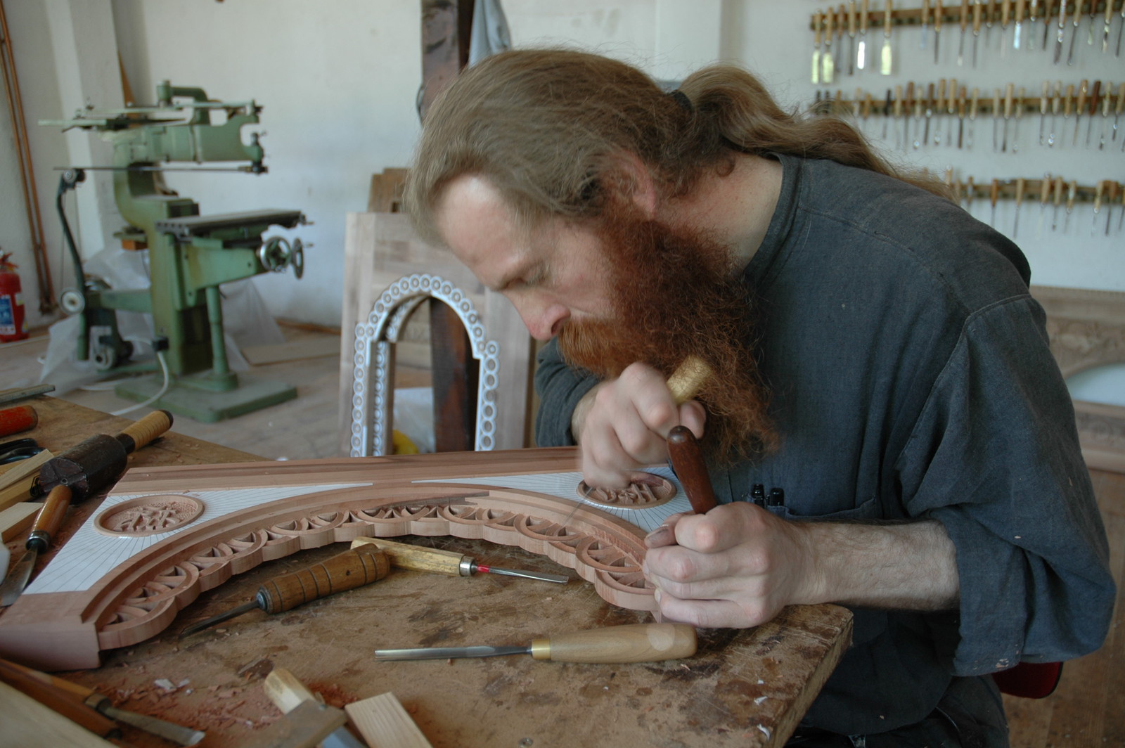Father Dimitrije carving wood 2