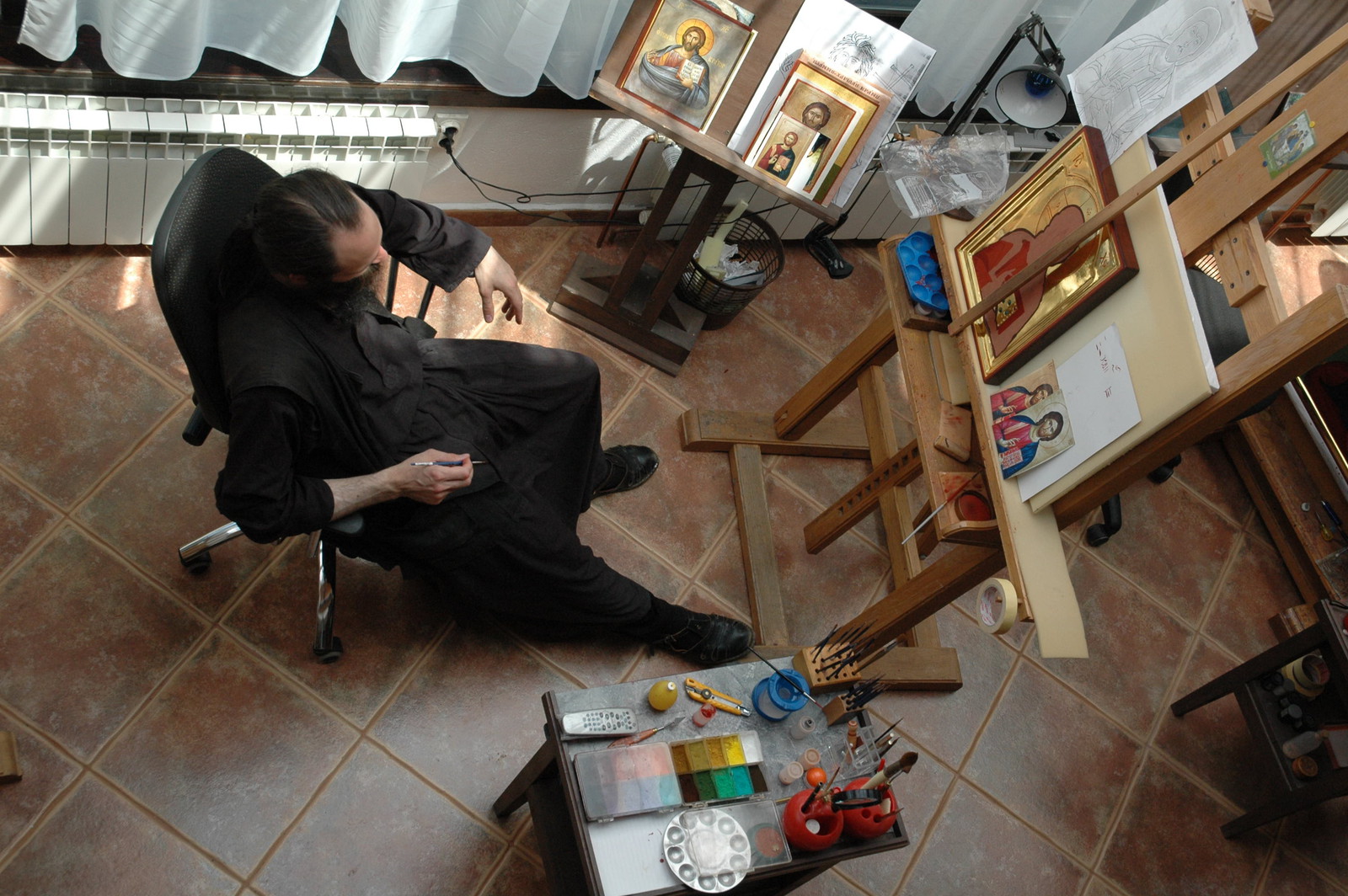 Father Ilarion painting icons 12