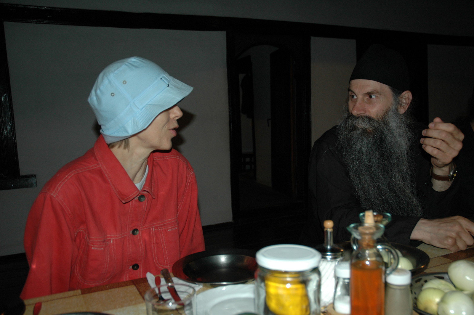 Jelena with Monk during dinner