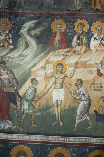 Calendar, St. Alexander stabbed in the ribs with the spits