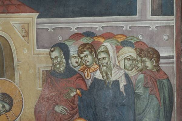 Christ and the adulteress (Let the first one who is without sin throw a stone at her)