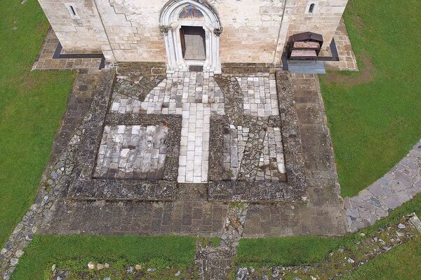 Foundations of the early Christian church and sixteenth-century narthex