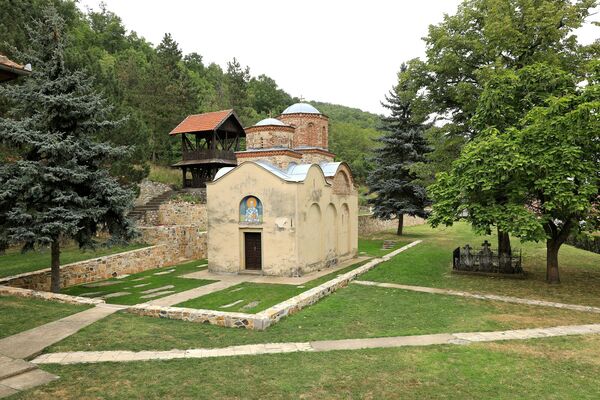 Church and the yard from the southwest