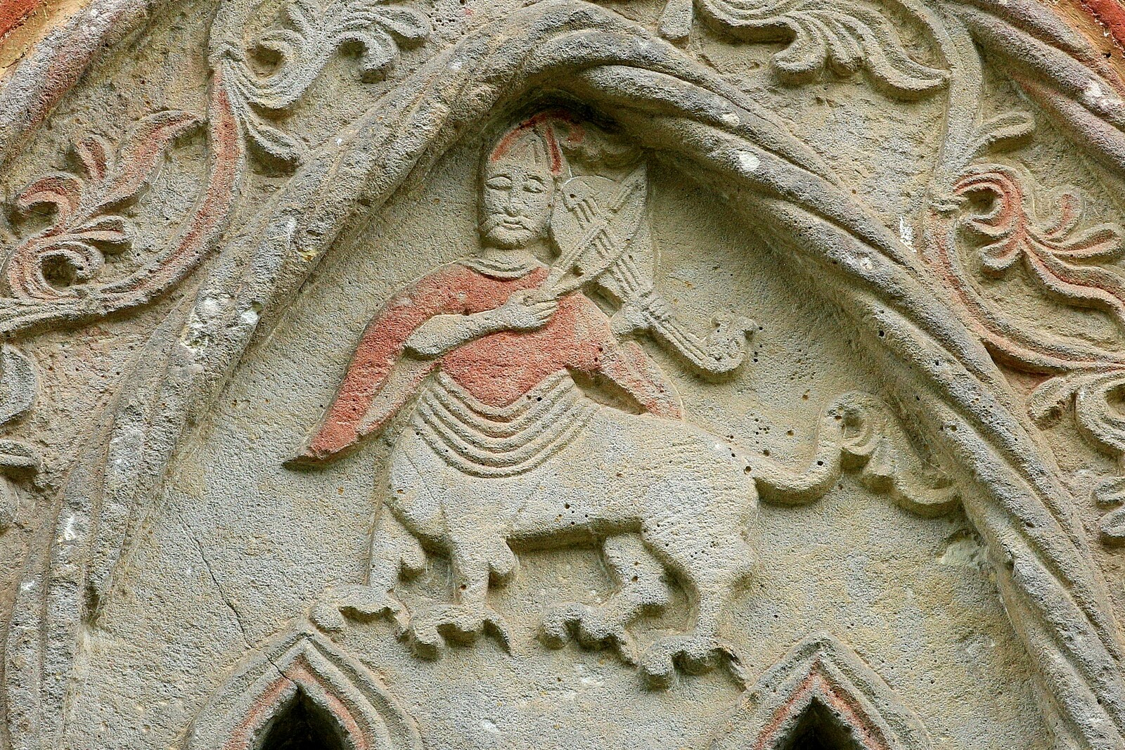Bifora of the Northern chantry with a Representation of the Centaur Chiron with Fiddle, detail