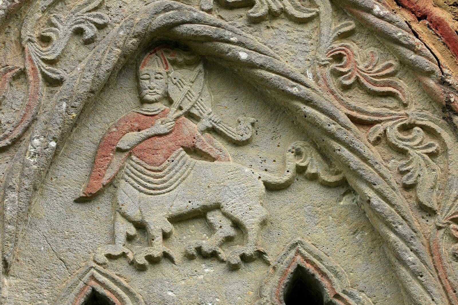 Bifora of the Northern chantry with a Representation of the Centaur Chiron with Fiddle, detail