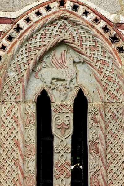 Bifora on the South chantry with a Representation of a Griffin, detail