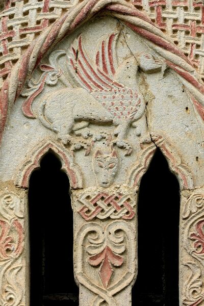 Bifora on the South chantry with a Representation of a Griffin, detail