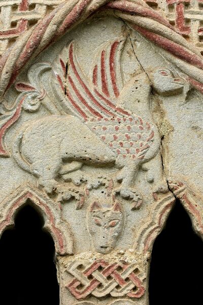 Bifora on the South chantry with a Representation of a Griffin, detail