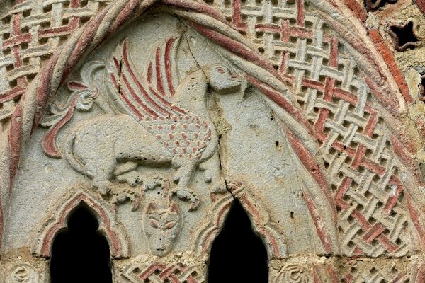 Bifora on the South chantry with a Representation of a Griffin, detail