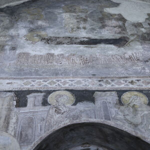 View of the thid and the second register of frescoes of the west wall of the western bay