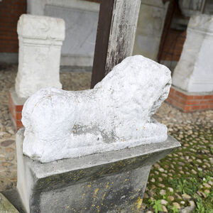 Roman limestone sculpture of lion