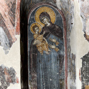 Mother of God Tricherousa, a fresco-icon