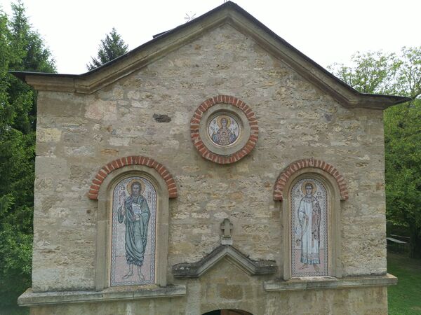 Part of the west facade of the church