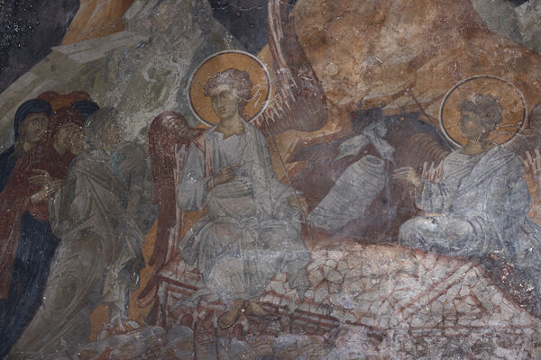 Myrrh-bearing women at the tomb of Christ, detail