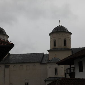 Rooftops of the church and living quarters