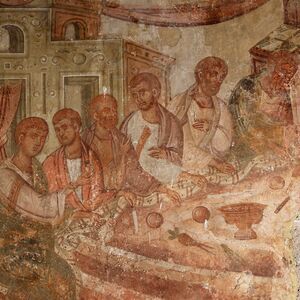 The Last Supper, detail, 16th century (fresco was relocated in exonarthex in 2001)