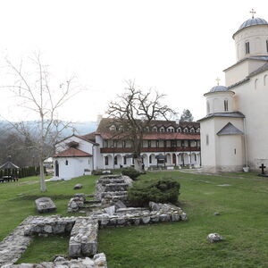 The building remains on the south side of the courtyard