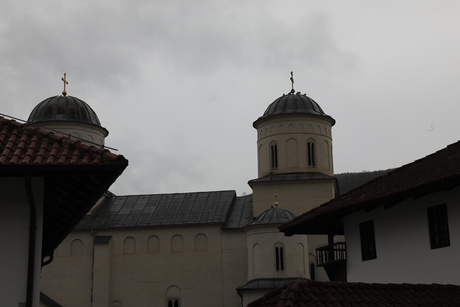 Rooftops of the church and living quarters