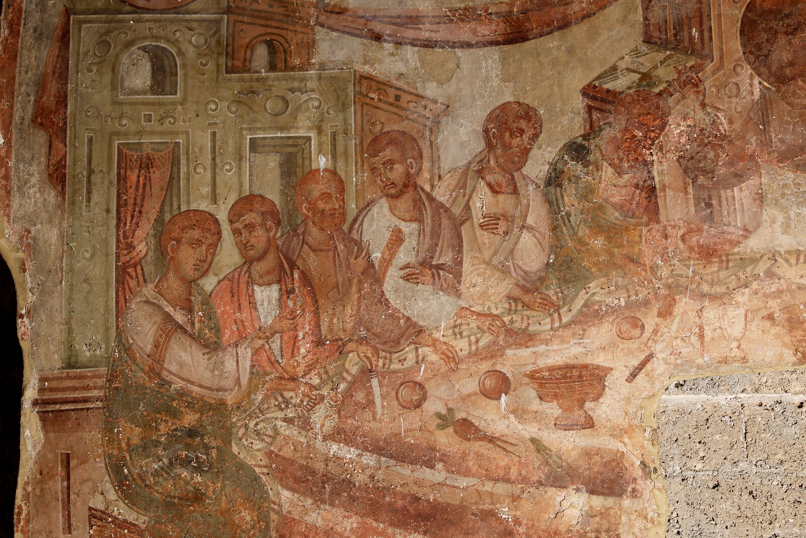 The Last Supper, detail, 16th century (fresco was relocated in exonarthex in 2001)